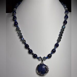 Handmade Lapis Lazuli Necklace with crystals and Lapis Lazuli Pendant 18 inches